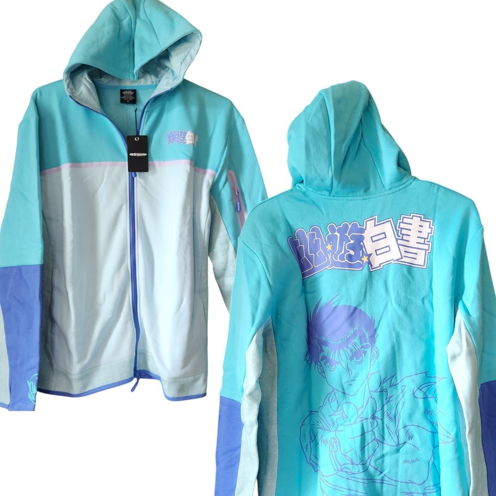 atsuko YuYu Hakusho Anime Jacket Sz M Blue Full Zip Hooded Hoodie Funimation NWT